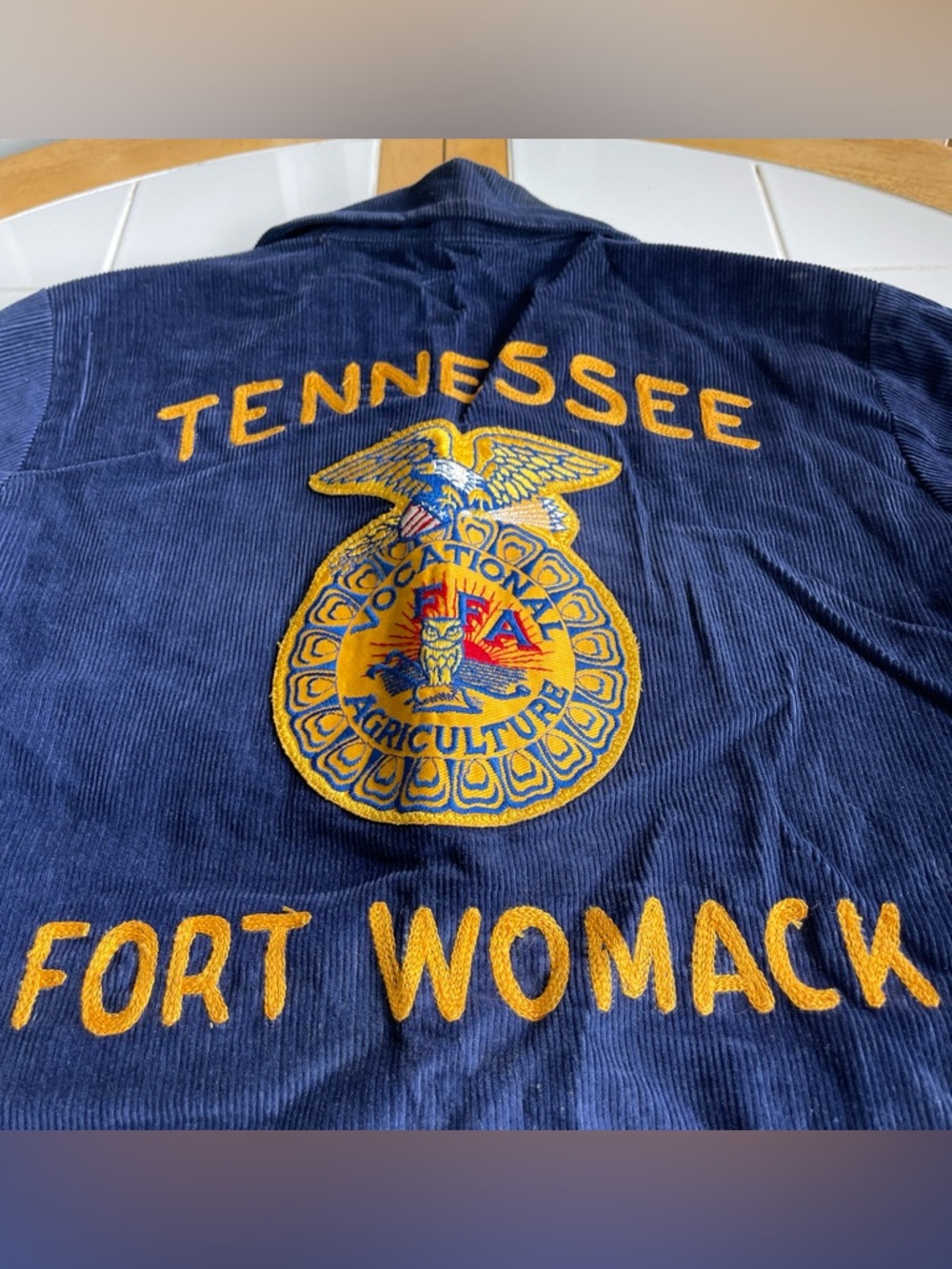 Vintage FFA Blue Corduroy Bomber Jacket 38/M Chainstitch Tennessee Fort Womack - Picture 2 of 15